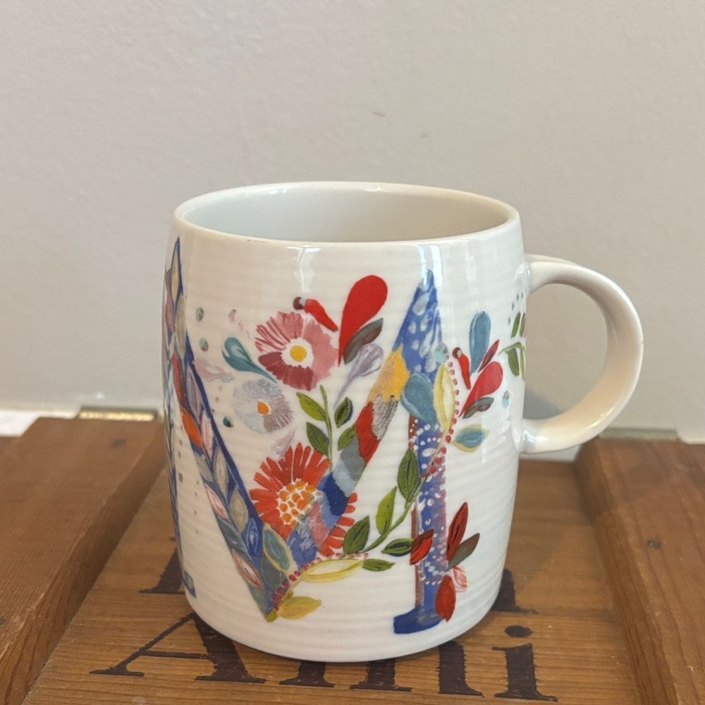 Anthropologie Starla E Halfmann Monogram Letter M Petal Coffee Mug Cup
